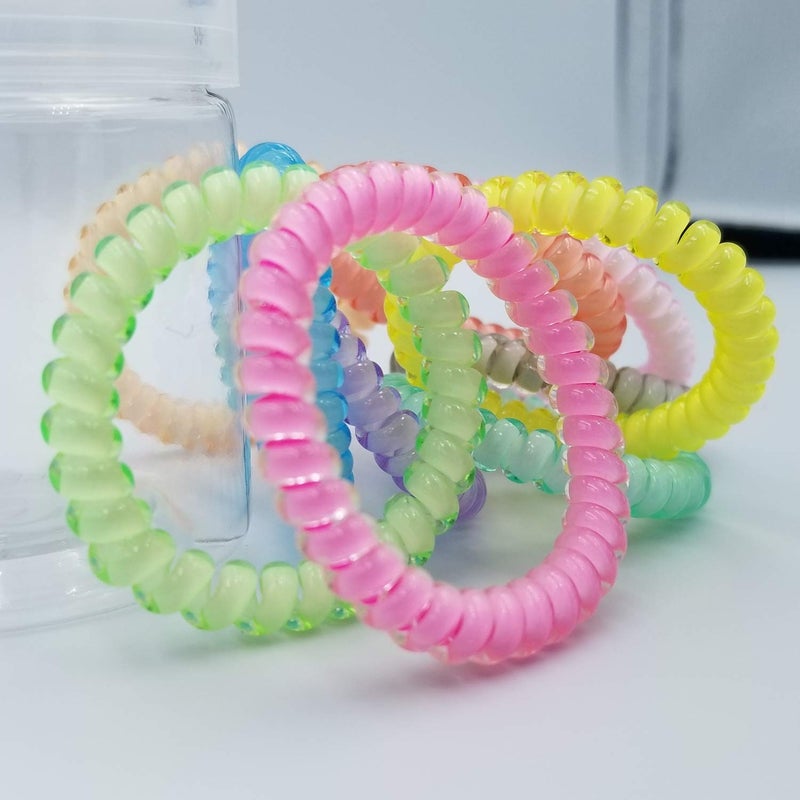 Hodooly Candy Color Hair Accessories: 10 Piece Coil Elastics, Multicolor No-Crease Telephone Cord Plastic Hair Ties for Women - Image 2